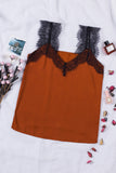 LC251886-14-S, LC251886-14-M, LC251886-14-L, LC251886-14-XL, LC251886-14-2XL, Orange Women's V Neck Sleeveless Lace Trim Camisole Sleeveless Tank Top