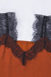 LC251886-14-S, LC251886-14-M, LC251886-14-L, LC251886-14-XL, LC251886-14-2XL, Orange Women's V Neck Sleeveless Lace Trim Camisole Sleeveless Tank Top
