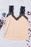 LC251886-16-S, LC251886-16-M, LC251886-16-L, LC251886-16-XL, LC251886-16-2XL, Khaki Women's V Neck Sleeveless Lace Trim Camisole Sleeveless Tank Top