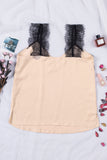 LC251886-16-S, LC251886-16-M, LC251886-16-L, LC251886-16-XL, LC251886-16-2XL, Khaki Women's V Neck Sleeveless Lace Trim Camisole Sleeveless Tank Top