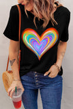 LC25215918-2-S, LC25215918-2-M, LC25215918-2-L, LC25215918-2-XL, LC25215918-2-2XL, Black Women's Rainbow Heart T Shirt Pride Casual Summer Lesbian Short Sleeve Top Blouse
