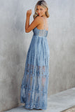 Sky Blue White Maxi Dress Lace Crisscross Backless Cocktail Party Maxi Long Dress LC619278-4