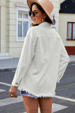 LC8511377-1-S, LC8511377-1-M, LC8511377-1-L, LC8511377-1-XL, LC8511377-1-2XL, White Women’s Oversized Shacket Pocket Long Boyfriend Raw Hem Button Jacket