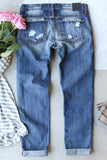 Sky Blue Womens Boyfriend Jeans Floral Leopard Slim Fit Distressed Pants LC787552-4