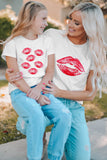White Girls Mommy Family Matching Tee Kiss Graphic Crew Neck Basic Summer Tops LC25215942-1