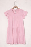 Pink White Dress With Sleeves Frilled Neck Ruffle Swing Mini Dress LC225229-10