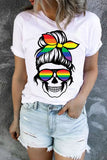 LC25215994-1-S, LC25215994-1-M, LC25215994-1-L, LC25215994-1-XL, LC25215994-1-2XL, White Pride Shirt Women LGBT Short Sleeve Tops Rainbow T-Shirt Funny Skull Print Pride Tee