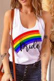 LC2566346-1-S, LC2566346-1-M, LC2566346-1-L, LC2566346-1-XL, LC2566346-1-2XL, White Women Pride Rainbow Graphic Tank Top Shirt Casual Sleeveless Tee
