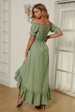Green White Off the Shoulder Dress High Low Maxi Dress  LC611566-9