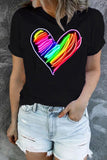 LC25216053-2-S, LC25216053-2-M, LC25216053-2-L, LC25216053-2-XL, LC25216053-2-2XL, Black Pride Shirt Women Rainbow LGBT Crew Neck Printing Heart Shaped Tee
