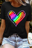LC25216053-2-S, LC25216053-2-M, LC25216053-2-L, LC25216053-2-XL, LC25216053-2-2XL, Black Pride Shirt Women Rainbow LGBT Crew Neck Printing Heart Shaped Tee