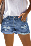 Sky Blue Denim Shorts Sexy Casual Summer Shorts Mid Rise Distressed Shorts LC7831020-204