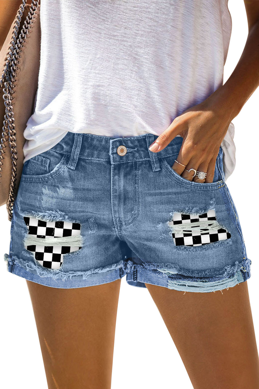 Sky Blue Denim Shorts Sexy Casual Summer Shorts Mid Rise Distressed Shorts LC7831020-704