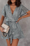 Gray White Mini Dress Wrap V Neck Floral Lace Short Dress LC224799-9