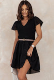 Black White Ruffle Dress Smocked Flowy Mini Dress for Women LC2210934-2