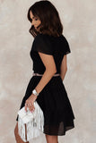 Black White Ruffle Dress Smocked Flowy Mini Dress for Women LC2210934-2