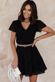 Black White Ruffle Dress Smocked Flowy Mini Dress for Women LC2210934-2