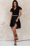 Black White Ruffle Dress Smocked Flowy Mini Dress for Women LC2210934-2