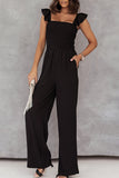 Black Ruffle Sleeve Smocked Bodice Wide Leg Jumpsuit for Women LC643773-2