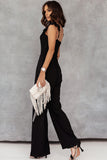 Black Ruffle Sleeve Smocked Bodice Wide Leg Jumpsuit for Women LC643773-2