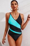 Blue Colorblock Mesh Backless One Piece Bathing Suit LC442720-5