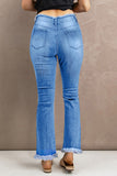 Sky Blue Flare Jeans for Women Frayed Ripped High Waist Wide Leg Pants LC783830-4