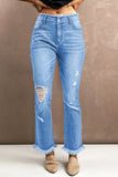Sky Blue Flare Jeans for Women Frayed Ripped High Waist Wide Leg Pants LC783830-4
