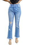 Sky Blue Flare Jeans for Women Frayed Ripped High Waist Wide Leg Pants LC783830-4