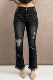 Black Flare Jeans for Women Frayed Ripped High Waist Wide Leg Pants LC783830-2