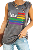 LC2566429-11-S, LC2566429-11-M, LC2566429-11-L, LC2566429-11-XL, LC2566429-11-2XL, Gray Love Pride Rainbow Print Equality Tank Tops Distressed Sleeveless T-Shirt Top