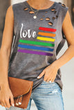 LC2566429-11-S, LC2566429-11-M, LC2566429-11-L, LC2566429-11-XL, LC2566429-11-2XL, Gray Love Pride Rainbow Print Equality Tank Tops Distressed Sleeveless T-Shirt Top