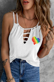 Women's Rainbow Heart Shape Tank Tops Summer Cut Out Sleeveless Tops Shirts