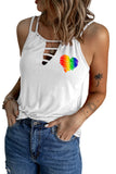 LC2566431-1-S, LC2566431-1-M, LC2566431-1-L, LC2566431-1-XL, LC2566431-1-2XL, White Women's Rainbow Heart Shape Tank Tops Summer Cut Out Sleeveless Tops Shirts