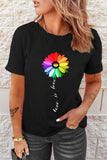 LC25216190-2-S, LC25216190-2-M, LC25216190-2-L, LC25216190-2-XL, LC25216190-2-2XL, Black Womens LGBT Gay Pride Tee Shirt Rainbow Color Daisy Graphic Casual Tee Shirts