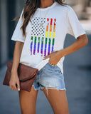Pride Rainbow American Flag Print LGBT T Shirt Casual Short Sleeve Tops