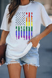 LC25216192-1-S, LC25216192-1-M, LC25216192-1-L, LC25216192-1-XL, LC25216192-1-2XL, White Pride Rainbow American Flag Print LGBT T Shirt Casual Short Sleeve Tops