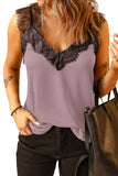 LC251886-10-S, LC251886-10-M, LC251886-10-L, LC251886-10-XL, LC251886-10-2XL, Pink Women's V Neck Sleeveless Lace Trim Camisole Sleeveless Tank Top