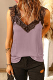 LC251886-10-S, LC251886-10-M, LC251886-10-L, LC251886-10-XL, LC251886-10-2XL, Pink Women's V Neck Sleeveless Lace Trim Camisole Sleeveless Tank Top