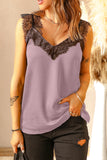 LC251886-10-S, LC251886-10-M, LC251886-10-L, LC251886-10-XL, LC251886-10-2XL, Pink Women's V Neck Sleeveless Lace Trim Camisole Sleeveless Tank Top