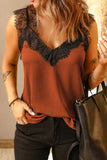 LC251886-14-S, LC251886-14-M, LC251886-14-L, LC251886-14-XL, LC251886-14-2XL, Orange Women's V Neck Sleeveless Lace Trim Camisole Sleeveless Tank Top