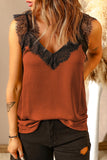 LC251886-14-S, LC251886-14-M, LC251886-14-L, LC251886-14-XL, LC251886-14-2XL, Orange Women's V Neck Sleeveless Lace Trim Camisole Sleeveless Tank Top