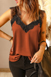 LC251886-14-S, LC251886-14-M, LC251886-14-L, LC251886-14-XL, LC251886-14-2XL, Orange Women's V Neck Sleeveless Lace Trim Camisole Sleeveless Tank Top