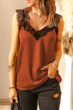 LC251886-14-S, LC251886-14-M, LC251886-14-L, LC251886-14-XL, LC251886-14-2XL, Orange Women's V Neck Sleeveless Lace Trim Camisole Sleeveless Tank Top