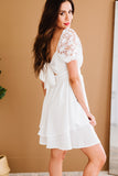 White White Puff Sleeve Dress Square Neck Lace Ruffle A Line Mini Dress  LC2211141-1