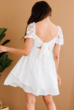 White White Puff Sleeve Dress Square Neck Lace Ruffle A Line Mini Dress  LC2211141-1