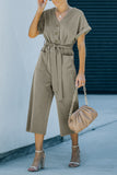 LC643609-9-S, LC643609-9-M, LC643609-9-L, LC643609-9-XL, LC643609-9-2XL, Green Women's Casual Long Pants Romper V Neck Pocketed Jumpsuit