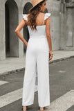 White Ruffle Sleeve Smocked Bodice Wide Leg Jumpsuit for Women LC643773-1