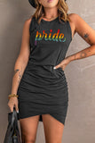 Women's Rainbow Pride Print Ruched Mini Dress Bodycon Party Club Tank Dresses