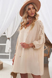 Apricot White T Shirt Dress V Neck Lace Shoulder Beach Dress LC421346-18