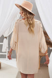 Apricot White T Shirt Dress V Neck Lace Shoulder Beach Dress LC421346-18